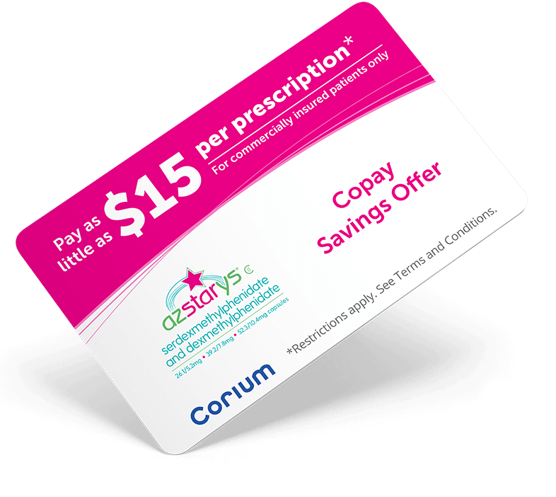 AZSTARYS® copay savings card.